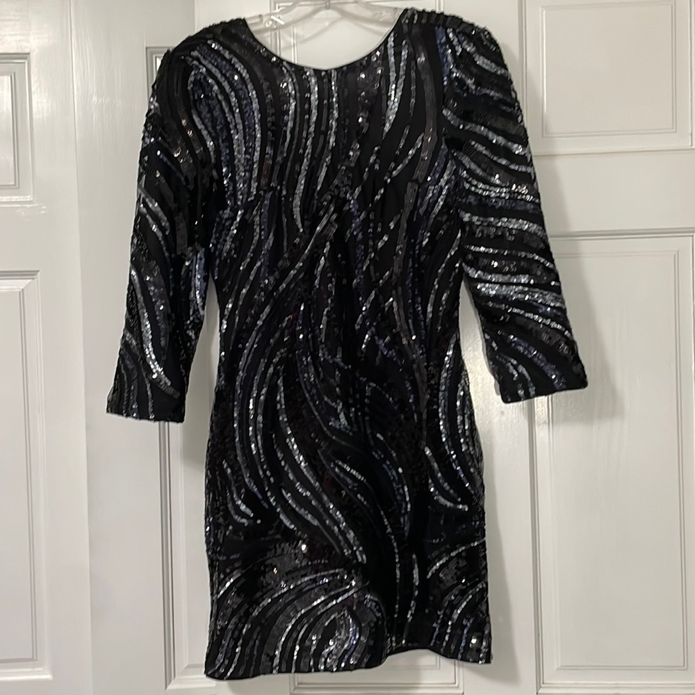 Express Sequined Mini Dress, Size 2, Black/Silver